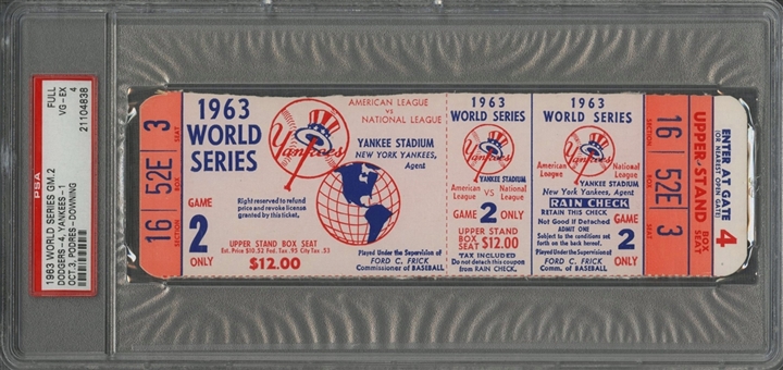 1963 NY Yankees World Series Game 2 Full Ticket (PSA/DNA VG-EX 4)